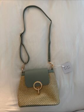 Sage Green Straw Mini Crossbody with Gold Ring